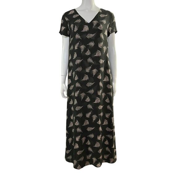 Laura Ashley Vintage Silk Dress Green Leaf Print Short Sleeve Size 12 - Picture 3 of 10